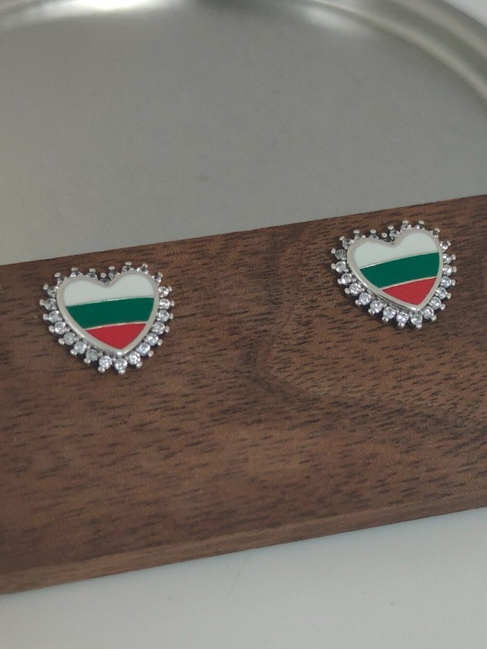 Bulgaria Flag Travel Vacation Heart Stud Earring Exclusive Designed S925 Silver